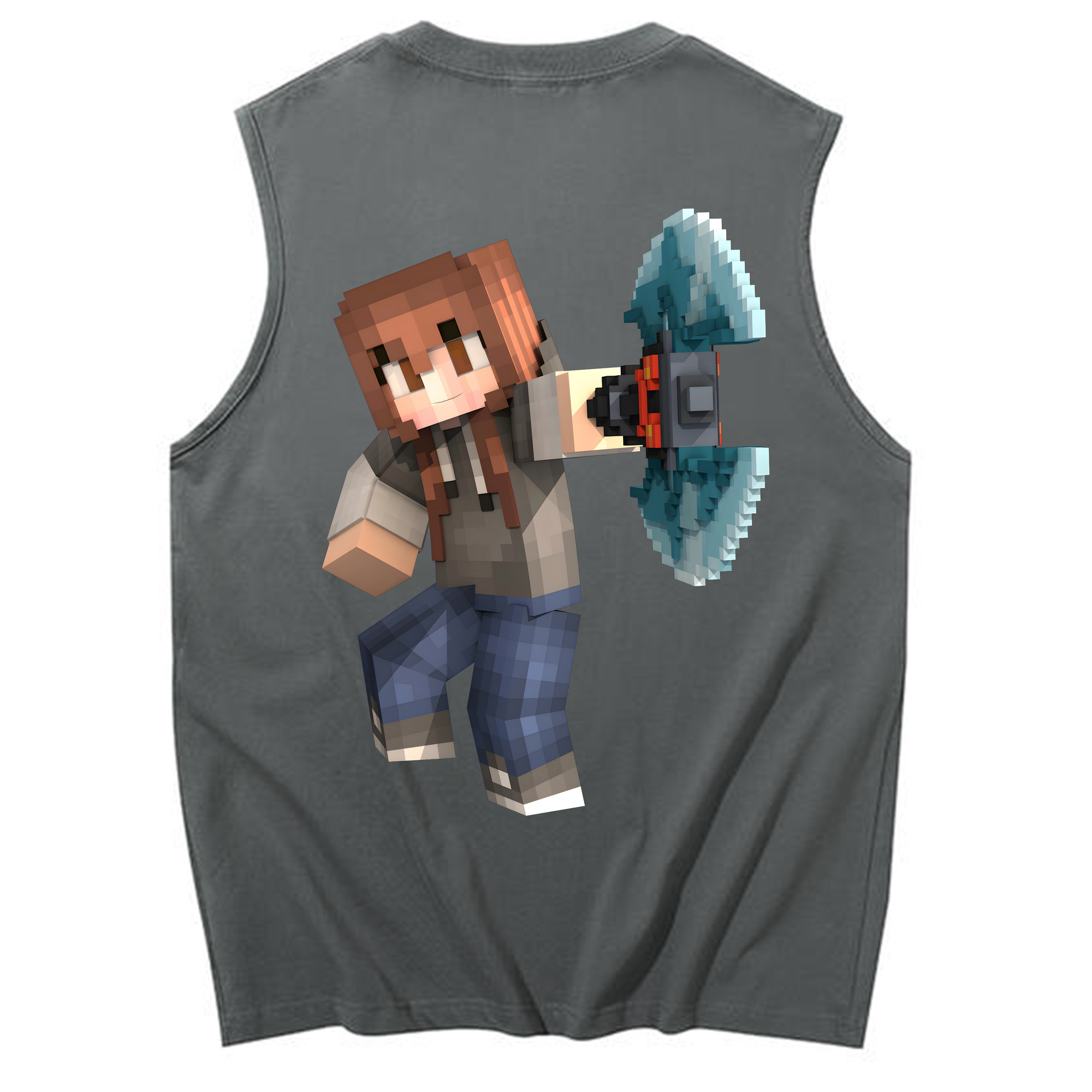 （画像用） マインクラフト ブロックの世界 Minecraft MC Block world コットン100％タンクトップ（背面プリント）